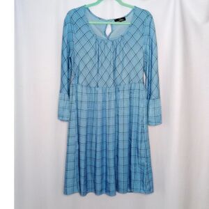 Suzanne Betro Casual Dress Relaxed Fit Flowy Scoop Neck Bell Slves Blue NWOT XL